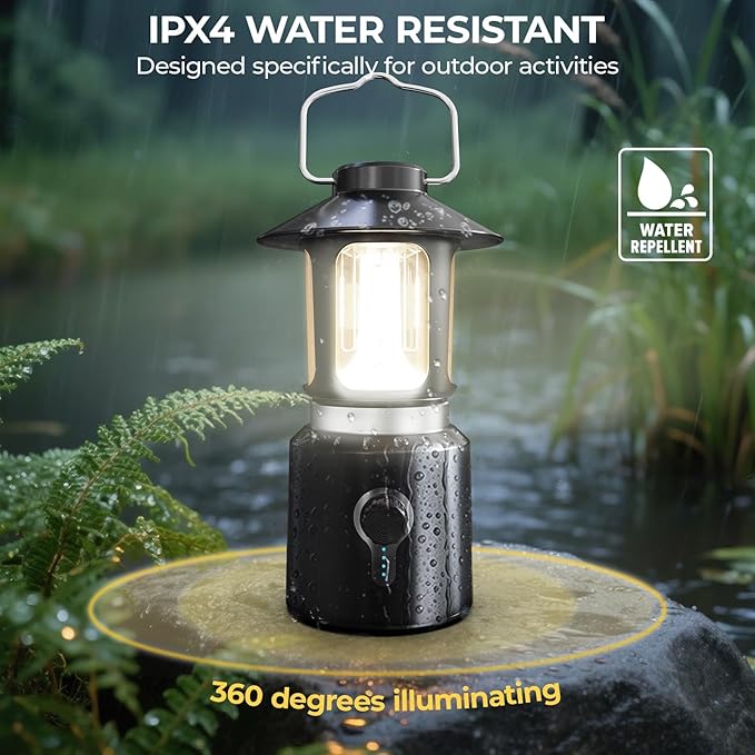 LED Camping Lantern, 8000mAh Telescopic Vintage Rechargeable Lantern, Dual Light Source & 3 Light Modes (2000K-6500K), 360° Lighting Emergency Lights for Camping, Home Power Outage, Hurricane, Hiking