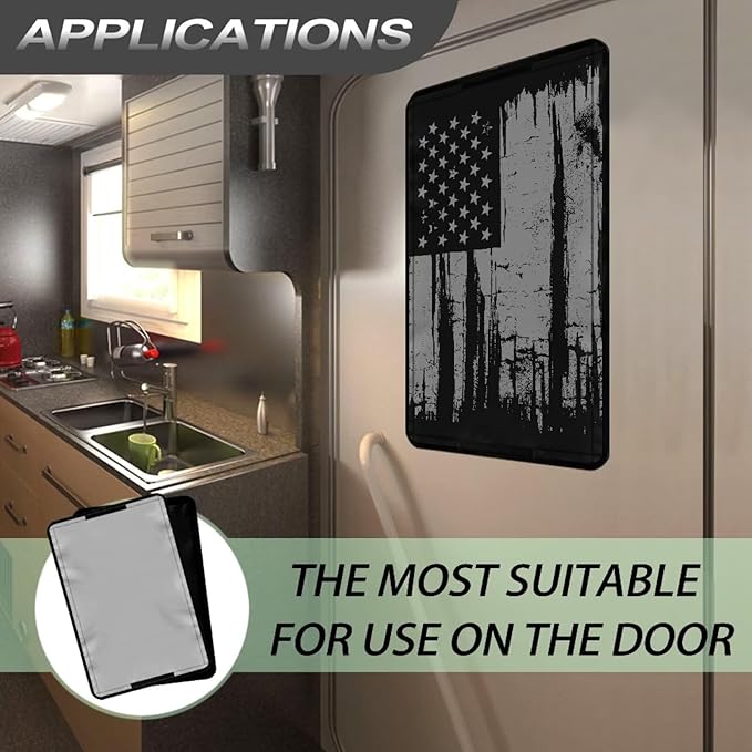 RV Door Window Shade, Grey American Flag Reflective Camper Door Window Proctive Cover Privacy Screen Window Cover for RV Trailer Camper Windows UV Protection