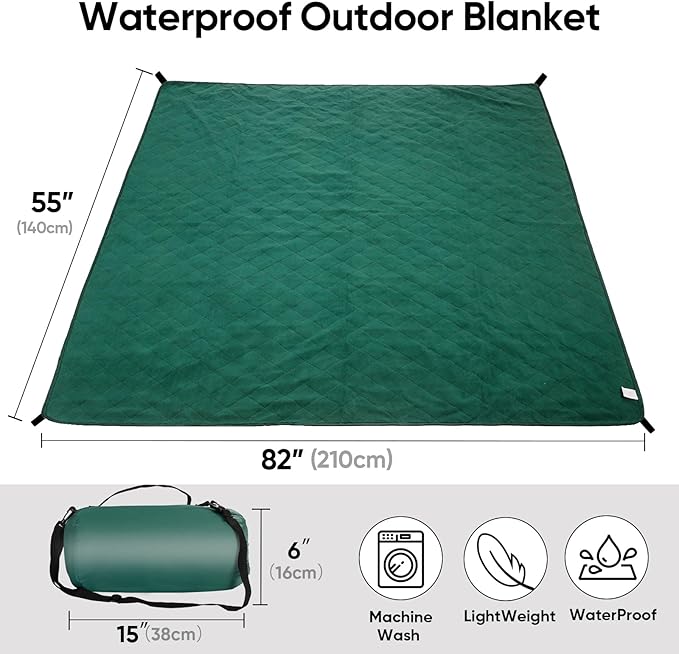 Northroad Waterproof Outdoor Blanket w/Fleece Lining, Large Windproof Camping Blankets for Cold Weather, Light Weight and Warm for Stadium, Hiking, Dog, Picnic, Washable, 55”X 82” (Green, 1PCS)