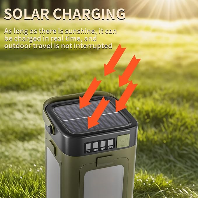 Solar Rechargeable Camping Lantern,6 Modes of Light Adjustment,2000mAh LED IPX4 Waterproof Protable Camping Light,Used for Emergency Lights for Home/Camp/Travle/Outdoor/Fishing/Hunting/Exploring