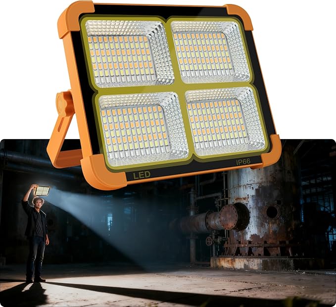 Portable LED Work Solar Light 100W 16500mAh 10000 LM with Stepless Brightness Job Site Battery Rechargeable LED Floor Light for Emergency Worklight for Hurricane