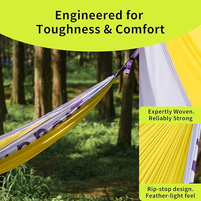 Morning Deer Double Camping Hammock for 2 Person with Tree Straps, 450lbs Capacity Lightweight Portable Hammock, Extra Large 290x180cm Outdoor Camping Hammock for Backyard, Hiking, Travel, Backpacking