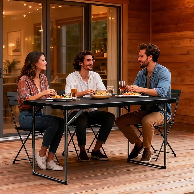 Folding Table, 4FT Foldable Picnic Table with Adjustable Height, Heavy Duty Fold-in-Half Portable Table for Weddings, Camping, RV Travel, Parties, BBQs, and Indoor Use, Easy to Fold and Store