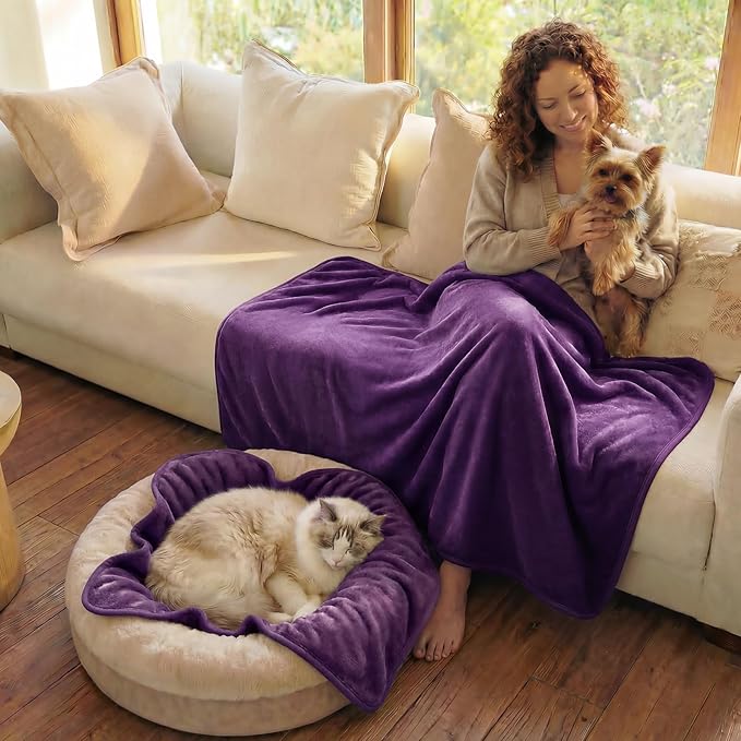 Luciphia Waterproof Blanket for Dog Washable Reversible Sherpa Fleece Throw Blanket for Bed Couch Soft Liquid Pee Proof Furniture Cover Protector for Small Medium Large Pet Cat Purple 35" x 25"