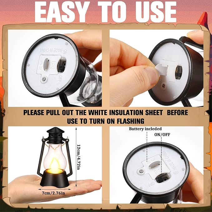 Ferraycle 12 Pcs Mini Lantern for Centerpiece Western Wedding Decor 4 Inch Camping Decorative with LED Candle Vintage Hanging Lantern Ornaments Bulk for Cowboy Cowgirl Xmas Party Decoration (Black)