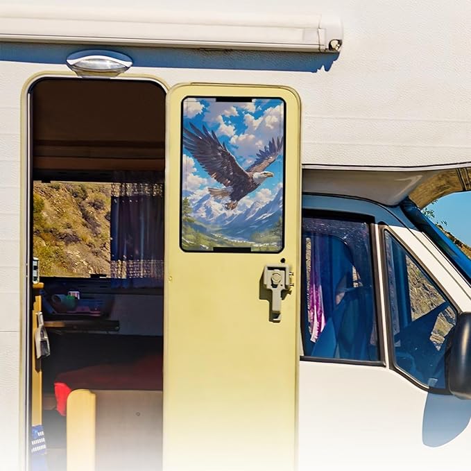 RV Door Window Shade Cover - RV Blackout Window Cover with Eagle Print,UV and Privacy Protection