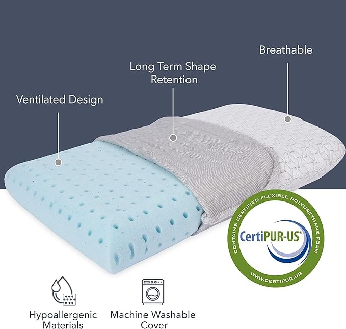 Vaverto Camping Pillow, Medium Firm Memory Foam Travel Pillow, Compressible & Portable, Breathable Washable Cover, Backpacking, Airplane & Car Travel, 12" x 18"