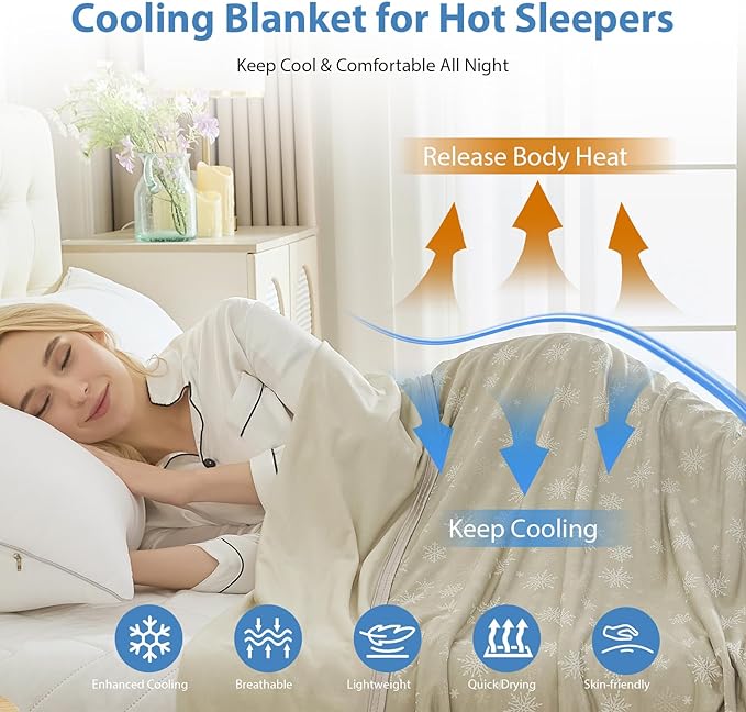 OIGAE Cooling Blanket for Hot Sleepers - Soft & Lightweight Summer Cold Blanket for Night Sweats | Perfect for Bed, Couch, Sofa (Dune, King 90'' x 108'')