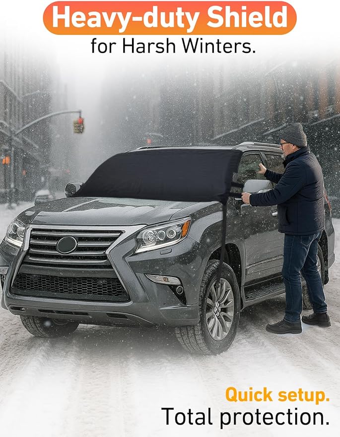 EcoNour Car Snow Cover Compatible for Lexus GX 460 | Windshield Cover for Ice and Snow with S-Hook Straps | Heavy-Duty 600D Oxford Winter Car Cover, Waterproof & Anti-Slip