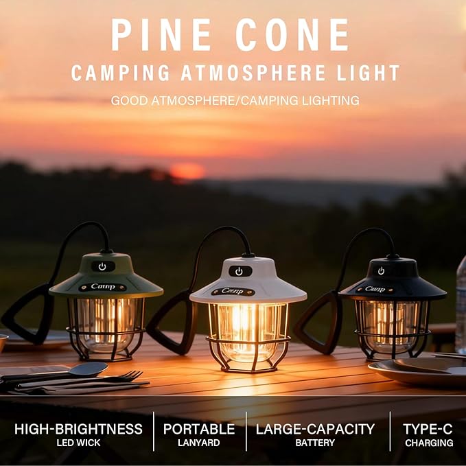 Camping Lights, Camping Lantern Rechargeable with 3 Brightness 4 Modes & SOS, 1200LM, Flashlight Lanterns for Power Outages Hiking Outdoor Home Emergency Hanging Tent Camping Lamp, Ice Shanty Lights