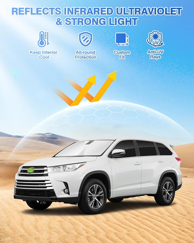 Canvcle Sunshades for Toyota Highlander 2014-2019 Accessories Windshield Sun Shade Side Rear Window Shade Cover Sun Visor Shield Privacy Protection Keep Vehicle Cool Black 8PCS