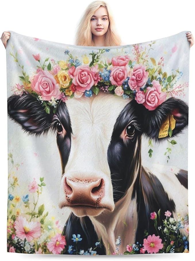 Cow Blanket Soft Warm Cute Cow Flannel Plush Throw Blanket Cozy Fluffy Cattle Animal Fleece Bedding Stuff Decor Blanket Gifts for Lover Girls Boys Kids Adults Women Bed Travel 40"x50"