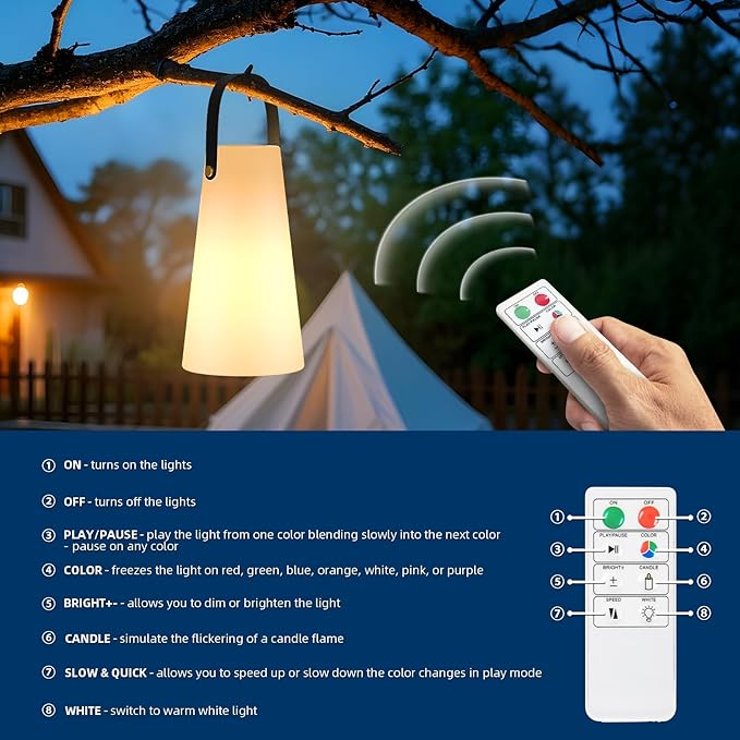 Outdoor Lanterns, GGII Rechargeable Camping Lantern with IP44 Waterproof, Battery Operated Outdoor Portable Cordless Table Lamp with RGB Lights for Patio Balcony Garden (Large Size)