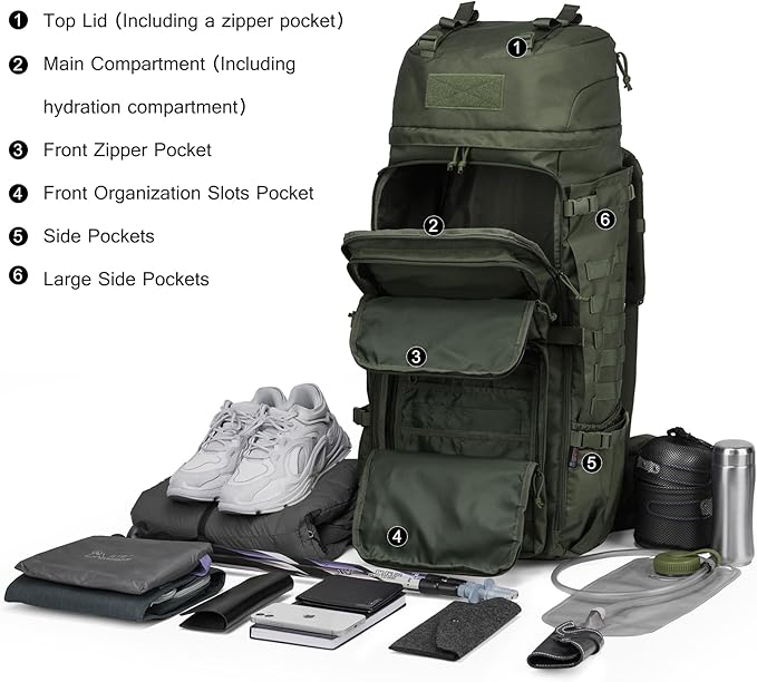 Mardingtop 75L Molle Hiking Internal Frame Backpacks with Rain Cover for Camping,Backpacking,Travelling(Ranger Green)