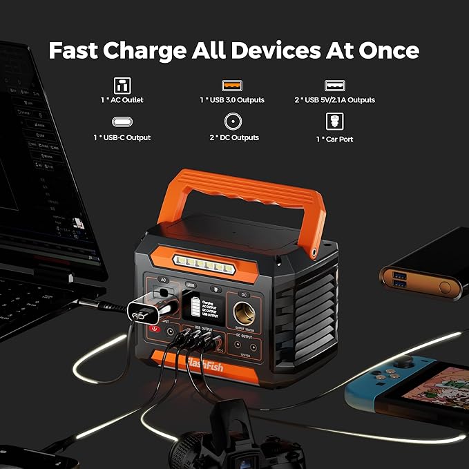 FF Flashfish Solar Generator With Solar Panel, 144.3Wh/39000mAh Electri Generator With 60W Solar Panel with, Emergency Power Supply with AC/DC/USB/Type C/LED Lights for Camping, Home, Power Outage