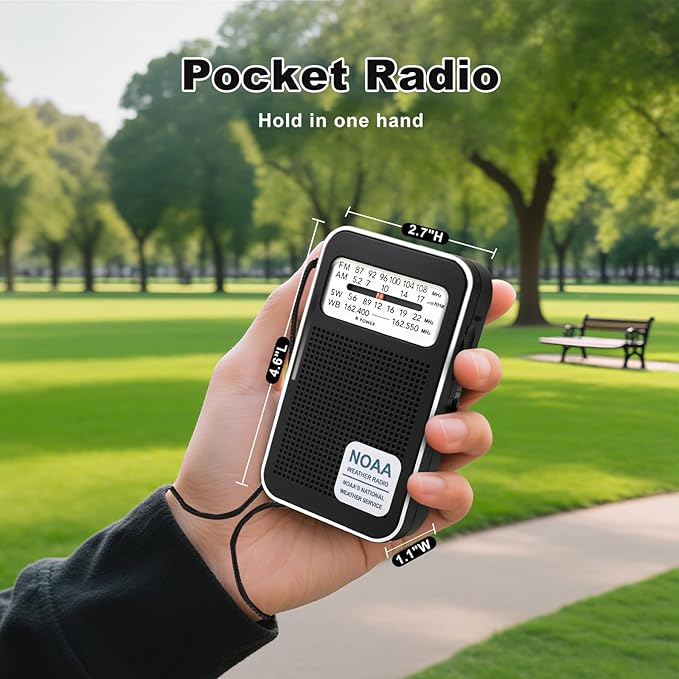 Portable NOAA Weather Radio 4 Band AM FM SW WB, Emergency Radio with DSP Chip, Type-C Rechargeable & Battery Powered, 3.5mm Jack for Hurricane Camping Outdoor