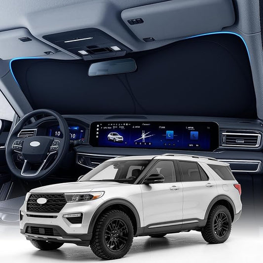 Zanch Custom Windshield Sun Shade for Ford Explorer 2020-2026, 7-Layer UV & Heat Block, 3D Laser Scanned, Interior Protection, Keep Car Cooler, Foldable SUV Accessories
