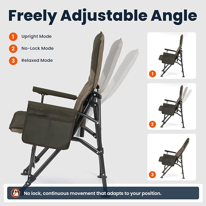 Overmont Camping Chair with Lumbar Support for Adults - Oversized with High Back Supports 450 LBS - Heavy Duty Folding Chair Portable for Outdoor Lawn Patio Balcony with Patent No.: US D1.028.543 S