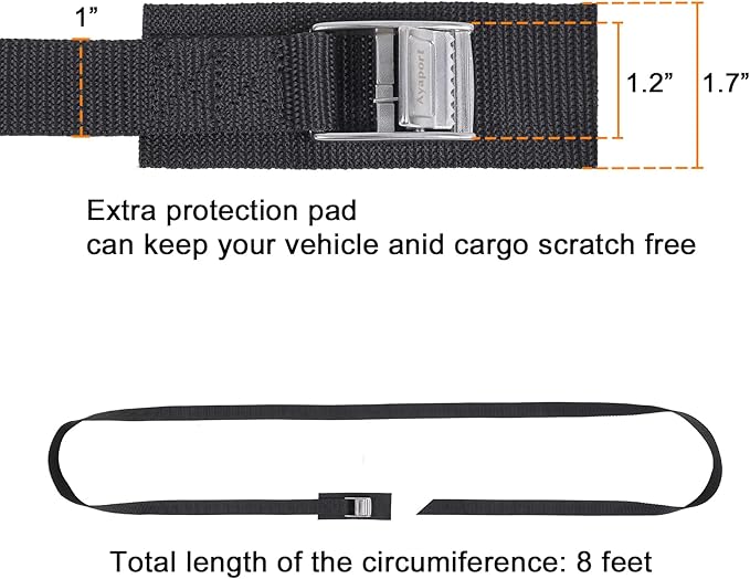 Ayaport Lashing Straps with Stainless Steel Buckles Adjustable Cam Buckle Tie Down Cinch Strap for Packing Black