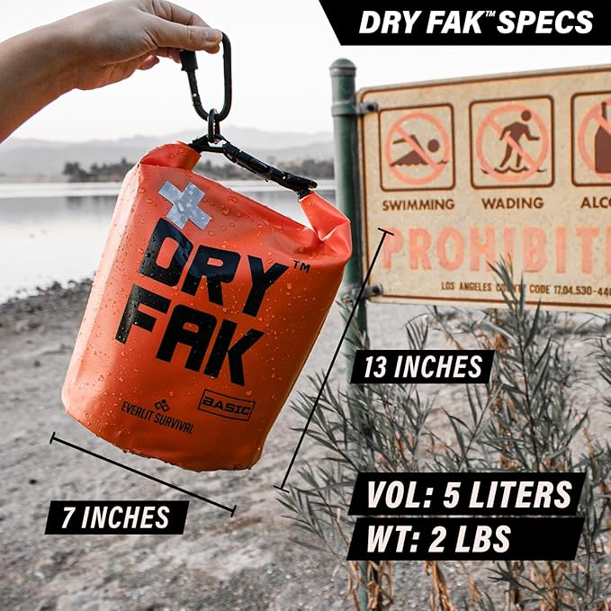 EVERLIT 290 Pc Waterproof First Aid Kit Dry FAK Medical Kit Emergency Survival Kit for Boat, Backpacking, Hiking, Fishing, Travel, Kayaking (Orange) (Clear)