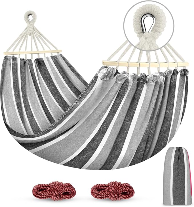MOSFiATA Hammocks Portable Camping Hammock Upgraded 550lb Comfortable Fabric Hammock with Two Anti Roll Balance Beam and Sturdy Tree Straps for Camping, Patio, Backyard, Outdoor（Grey）