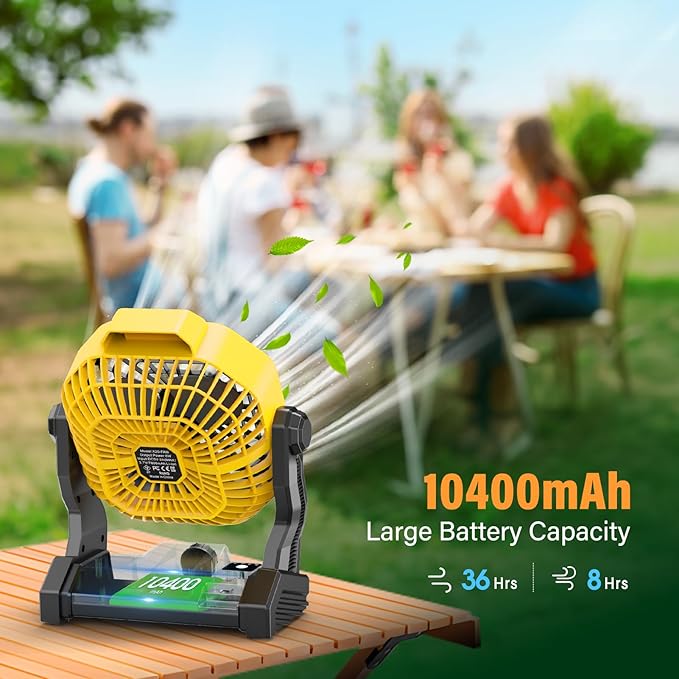 JINLICTE 10400mAh Solar Fan with LED Lantern, Camping Fan with 7W Solar Panel, Rechargeable Solar Powered for Outside, Quiet Battery Operated Tent for Picnic, Barbecue, Fishing, Travel
