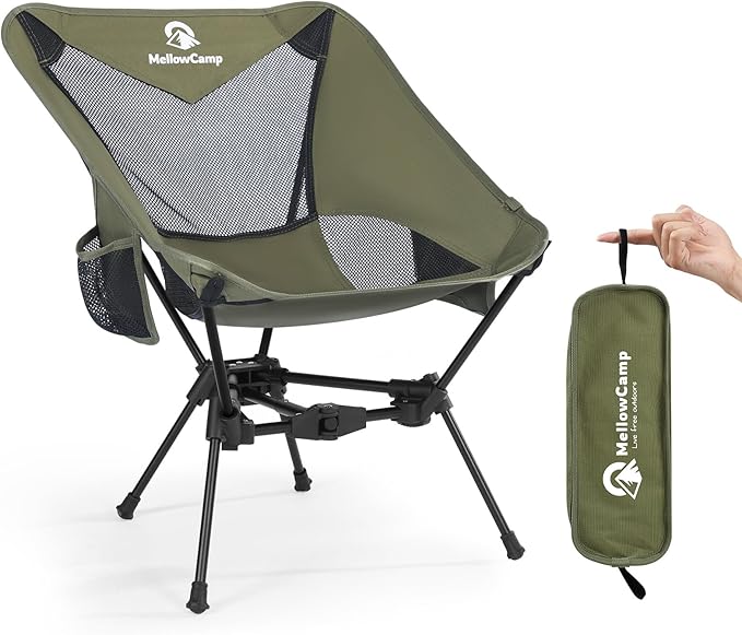 MellowCamp Camping Chair, Ultralight Folding Backpacking Hiking Chair, Compact Portable for Hiking, Camping, Backpacking, Beach, Roadtrip (Olive Green)
