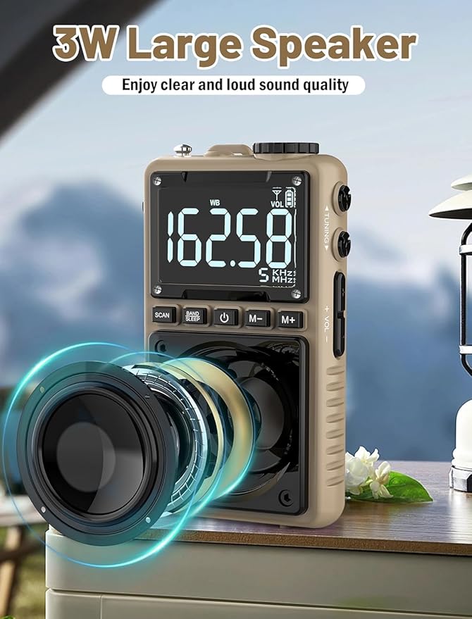Digital AM FM Weather Band Radio 851mAh Rechargeable Portable Pocket Radio with Best Reception,Flashlight,LCD Screen, Back Clip,Stereo Earphone Jack, SOS Alarm,Sleep Timer for Jogging（Brown）