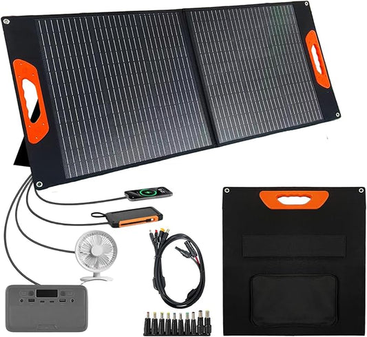 100W Portable Solar Panel, Monocrystalline ETFE Solar Charger with 23.5% High Conversion Efficiency, Foldable Solar Panel with MC4 Output for Portable Power Station, Camping, RV, Outdoor Emergency
