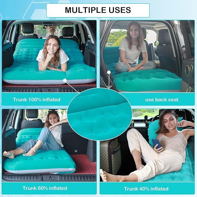 SUV Air Mattress,Thickened Flocked Camping Bed for Car,Includes Electric Pump & 2 Foot Pedals,Portable Inflatable car Mattress (Blue)