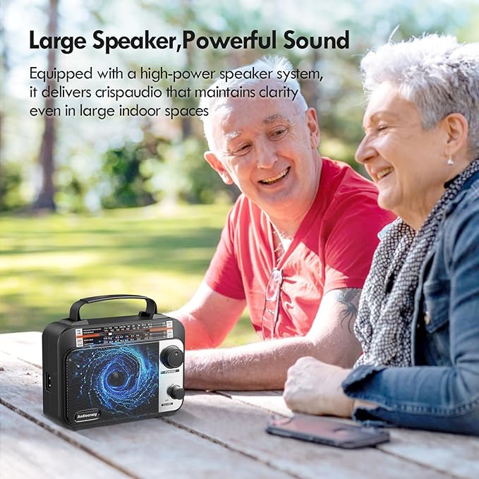 Multi-Band AM/FM/SW1-2 Radio Transistor Radio AC or Battery Operated with Best Reception Big Speaker and Precise Tuning Knob with AUX in & 3.5mm Earphone Jack