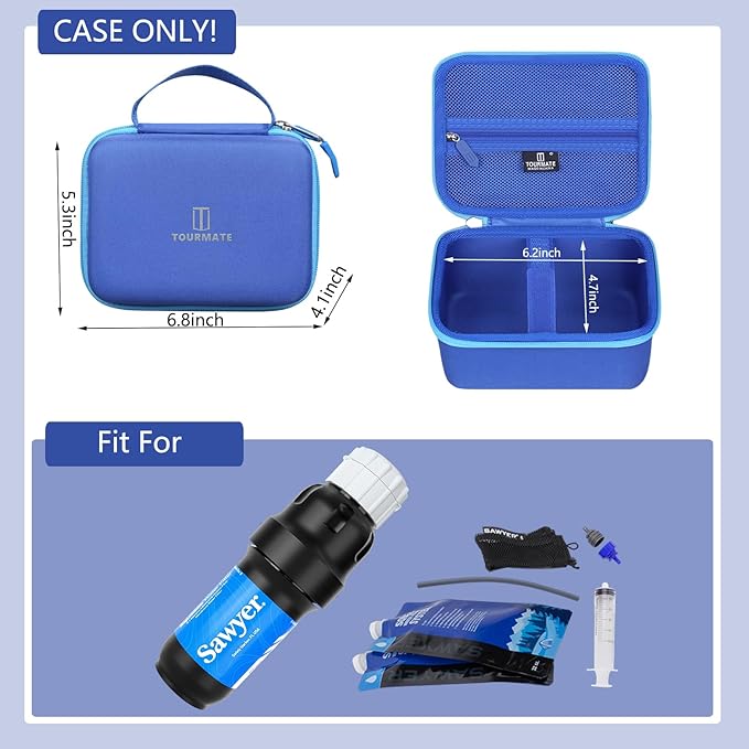 Water Filter for Sawyer Products Mini Water Filtration System, Protective Carrying for Drinking Straw, Squeeze Pouch and Other Accessories（Only Box） (Blue)