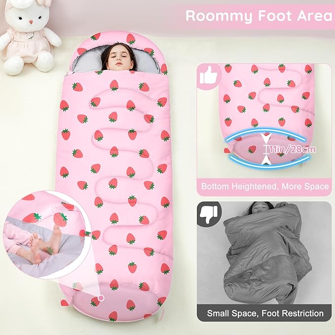 FIOBEE Kids Sleeping Bag for Girls Boys 3 Season Warm & Cool Weather Youth Camping Sleeping Bags with Backpacking Bag Waterproof for Traveling Hiking Indoor Outdoor Camping Essentials