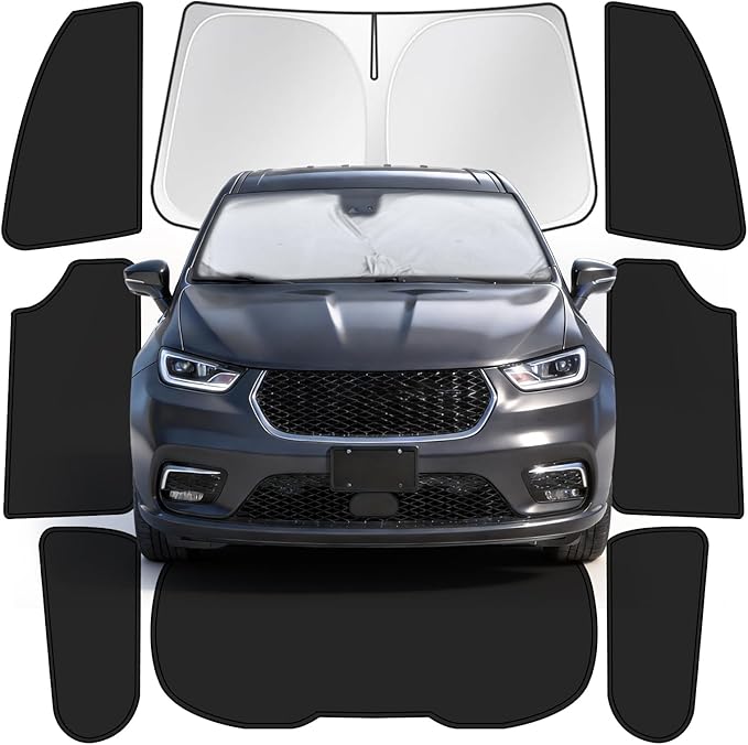 Car Window Shades for Chrysler Pacifica/Pacifica Hybrid 2017-2025, 8pcs Privacy Sun Shade Set for Front Windshield Side and Rear Windows, Full Window Covers Keeps Vehicle Cool for Camping Napping