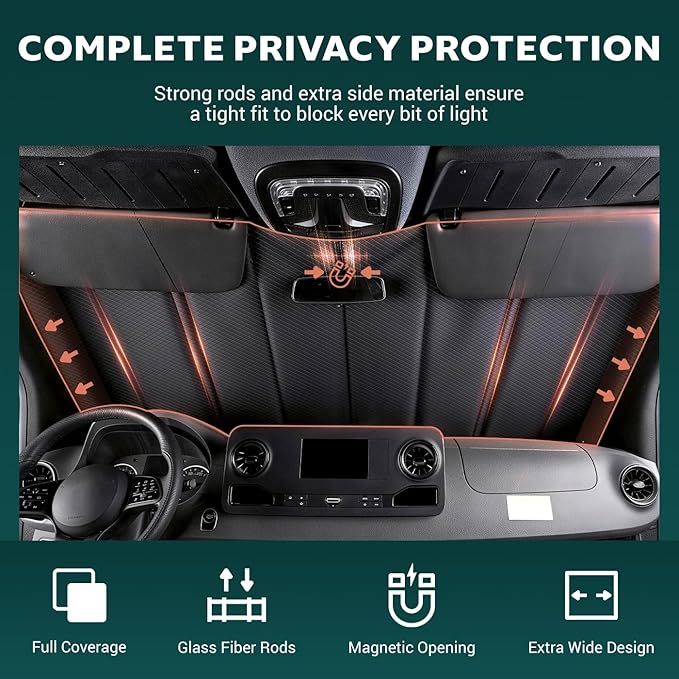 Extra-Thick Windshield Cover for Mercedes-Benz Sprinter 2007-2026 NCV3/VS30, Insulated Blackout Sunshade with XPE Foam & Thinsulate Cotton, Extended Edge Fit, AllSeasonGuard Pro