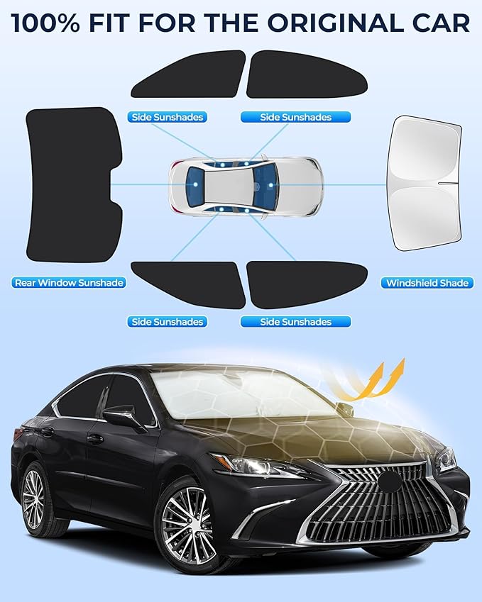 for Lexus ES 2018-2025 Car Window Shades, 6pcs Privacy Sun Shade Set for Front Windshield Side and Rear Windows, Full Window Covers Keeps Vehicle Cool for Camping Napping