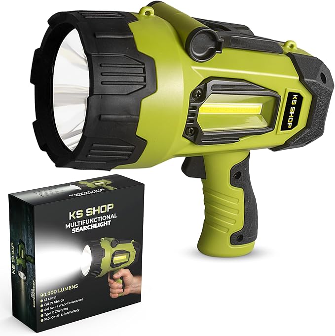 Camping Lantern Rechargeable - Led Spotlight Flashlight 90,000LM With 10,000mAh (6 To 12 Hours Of Runtime) - Usb-c Fast Charging- Outdoor Handheld Spotlight For Camping, Flash Lights For Emergency