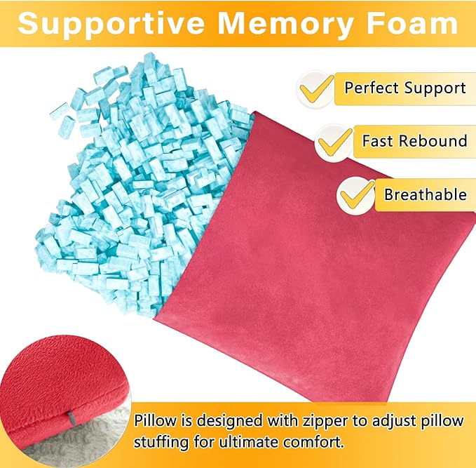 1 MIDDLE ONE 2 Pack Small Pillow, Memory Foam Mini Pillow 11 X 7 Inches for Travel, Sleeping, Nap and Neck, Knee, Lumbar Support, Tiny Cushion for Pet, Dogs (Red)