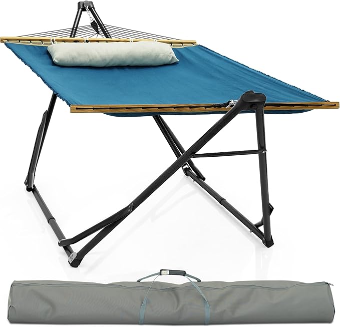 Tranquillo Unity Adjustable Hammock Stand, 800 lbs Capacity Steel Double Hammock Stand for 2 Persons, Premium Pre-Assembled Stand for Indoor Outdoor, Blue