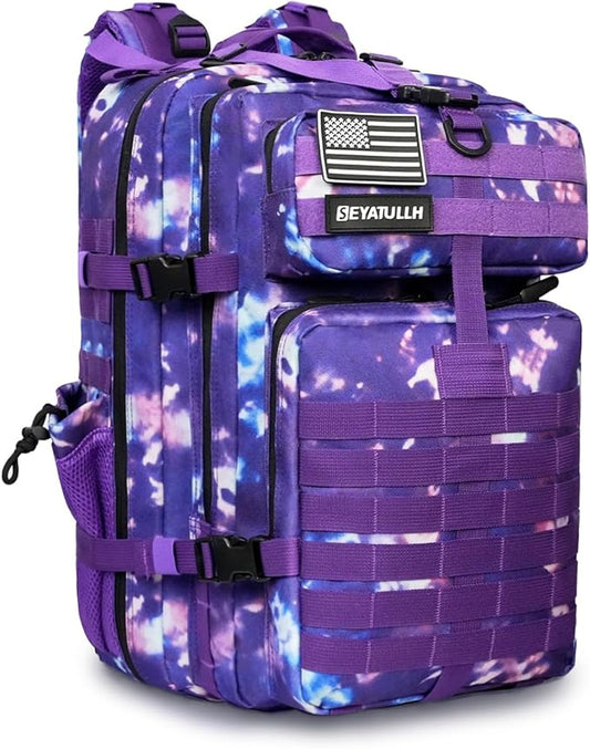 45L Military Tactical Backpack for Men & Women Bug Out Bag Assault pack Molle Daypack Hiking Trekking Rucksack (2.0 side pockets (purple tie-dye)