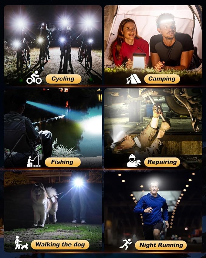 Victoper Rechargeable Headlamp 2Pack, Detachable 230° Wide Beam LED 2in1 Head Lamp with Motion Sensor, Hard Hat Head Light for Adults, 9 Modes Flashlight for Running Hunting Camping Essentials Gear
