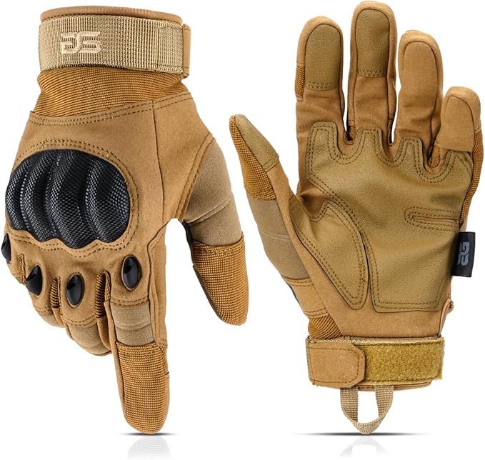 Glove Station Tactical Gloves for Men – Touchscreen Utility Gear with Hard Knuckle Protection Used in Motorcycle, Airsoft, Combat, Police, Shooting & Outdoor Work Tan - Hard Knuckle Medium