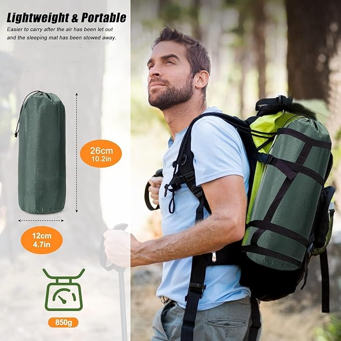 Camping Sleeping Pad, Extra Thick Ergonomic Camping Mattress with Built-in Pump, Lightweight and Compact for Backpacking, Hiking, Tent