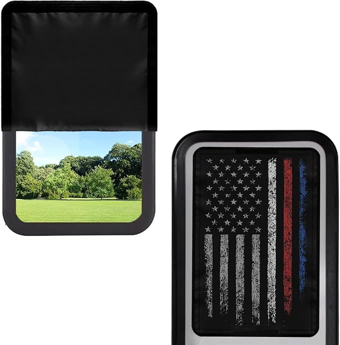 RV Door Window Shade, American Flag Red Stripe 26"x17.3" Reflective RV Blackout Window Cover Privacy Camper Sun Shade, Universal Rv Accessories for Outside