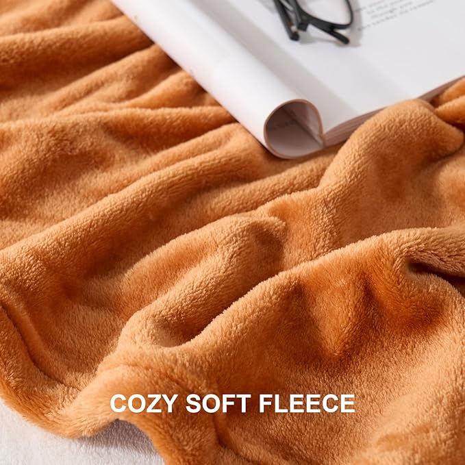 Hansleep Fleece Pumpkin Orange Queen Blanket, Super Soft Flannel Fuzzy Plush Cozy Blanket for All Seasons, Pumpkin Orange, Queen 90x90 Inches