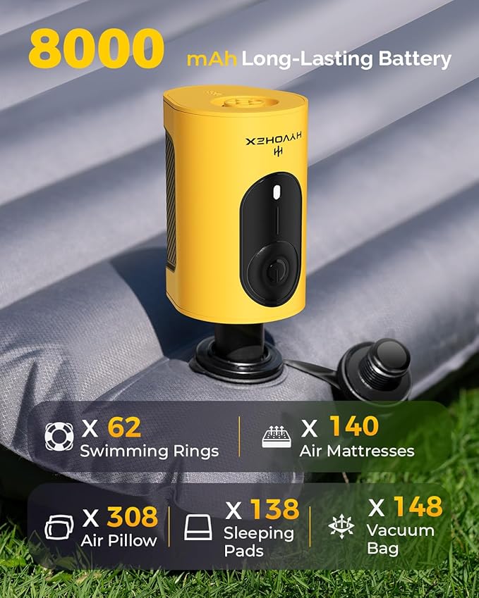 Portable Air Pump for Inflatables, 4000mAh Ultra Fast Air Mattress Pump with Advanced Heat Dissipation, 3 Nozzles Electric Air Pump Inflate Deflate for Sleeping Pads, Pool Floats