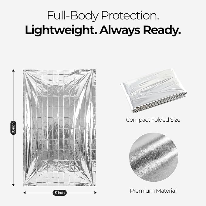 Sierra Madre Emergency Mylar Thermal Space Blanket for Survival – Waterproof Safety Shelter Retains 90% Body Heat – Ultralight & Compact Gear for Camping, First Aid & Prepper Supplies