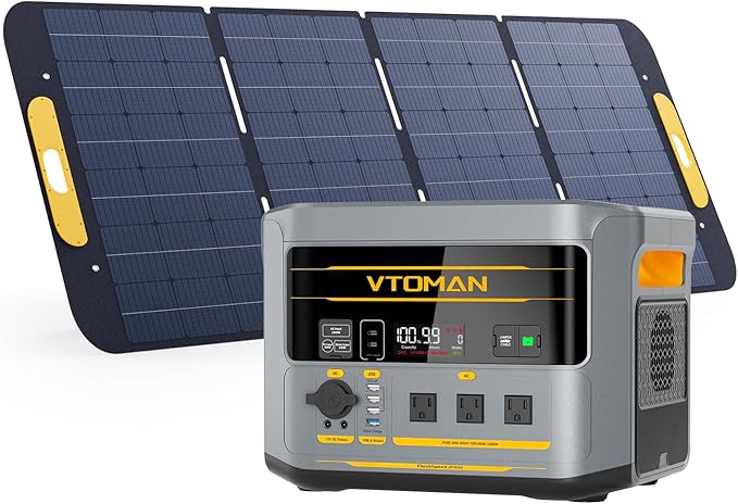 VTOMAN FlashSpeed 2400 Portable Power Station with 400W Solar Panel, 1408Wh LiFePO4, 2400W (Peak 3200W) Solar Generator with 10ms UPS, 1Hr Fast Charge for Home Backup, Power Outages, Camping