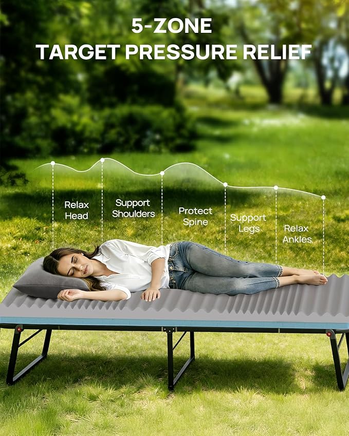Releep 3 Inch Kids Dual-Sided Memory Foam Camping Mattress, Waterproof Camping Sleeping Pad with Portable Pillow & Carry Bag, Roll Up Cot Mattress Mat for Guest Bed/Car/Tent