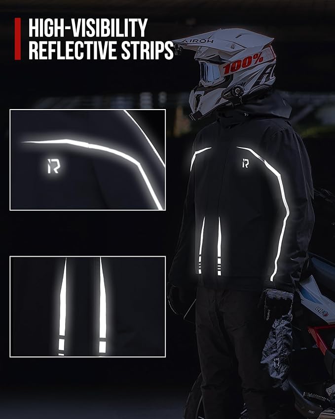 RIDEIRON Rain Suit, Motorcycle Rain Gear for Men & Women Waterproof Jacket and Pants Breathable Reflective Raincoat for Fishing, Golf, Hunting, Camping XL
